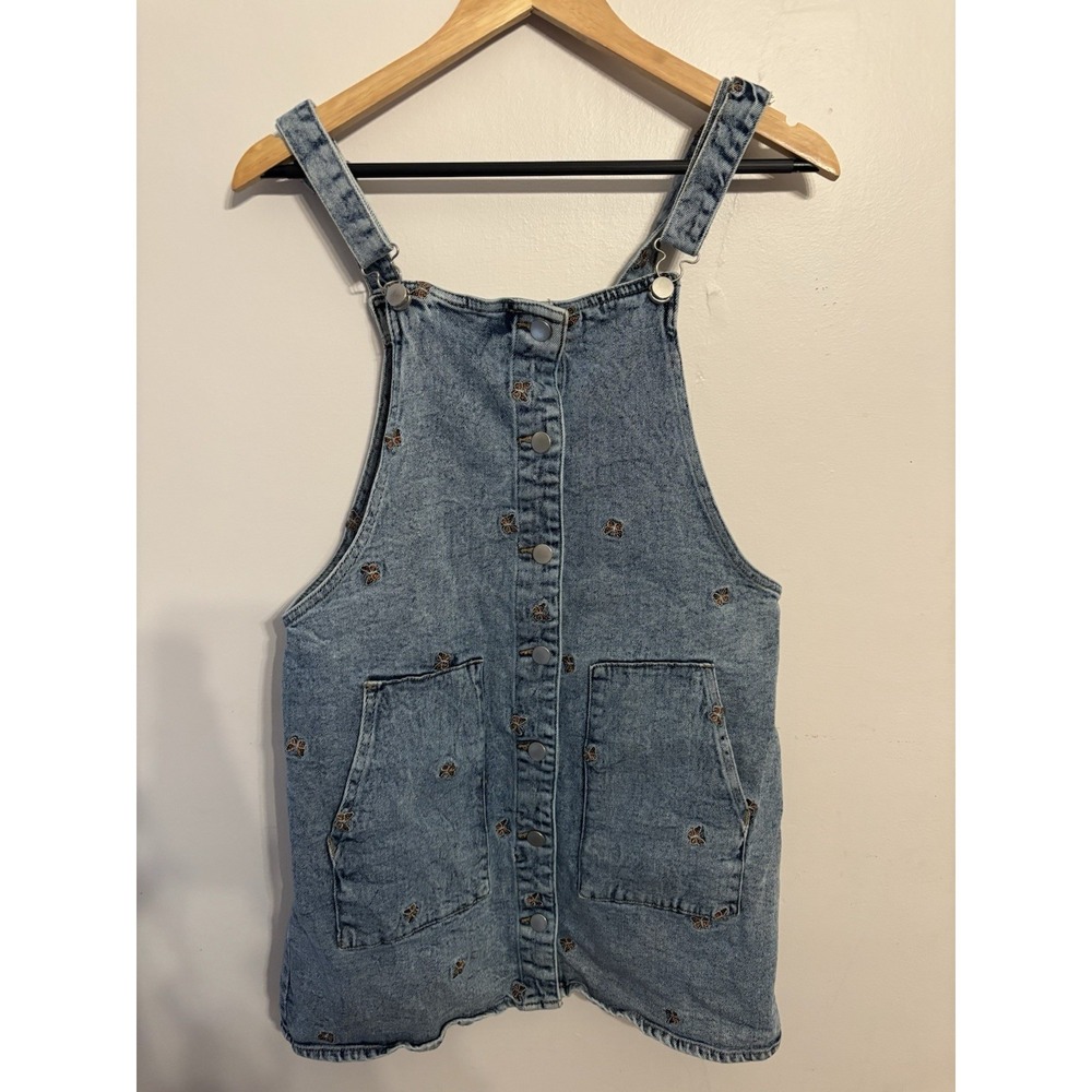 Tinsel Town Women's Denim Overall Dress‎ Embroidered Butterflies Stretch XL